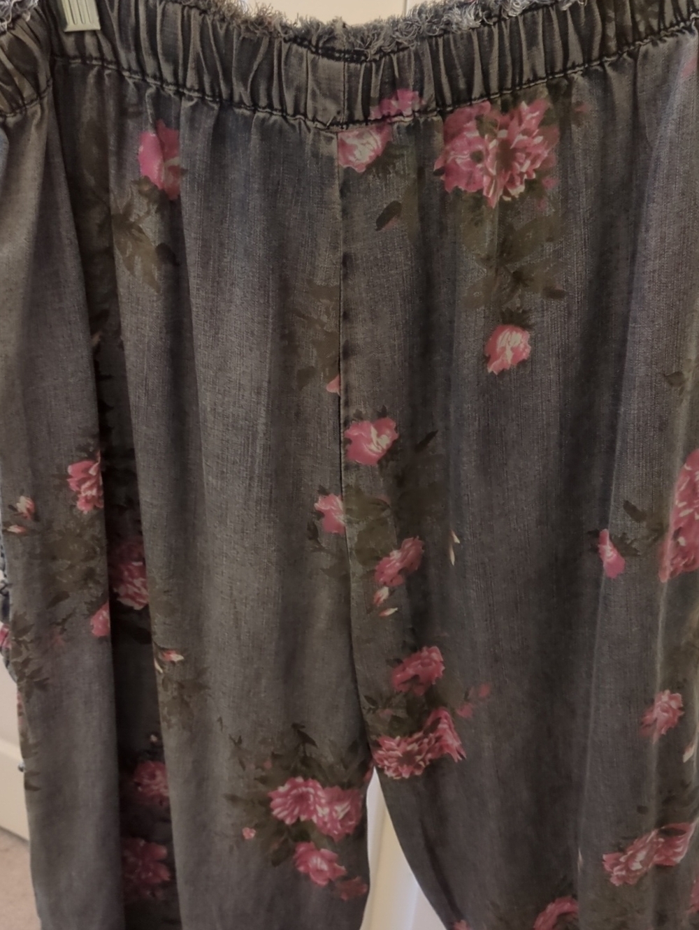 Floral Ruffle Flare Pants - Denim with Pink Roses - Picture 4 of 5